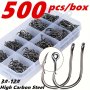 500PCS No. 3-12 Strong Carbon Steel Fishing Hooks Sharp Single Hook With Barb Fishing Accessories
