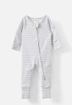Cotton On The Billie Long Sleeve Rib Romper - Cloud Marle vanilla Riley Stripe