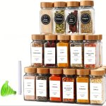 12PCS Spice Jars With Label 4OZ Glass Spice Jars With Bamboo Lids Spices Container Set With White Printed Spice Labels Kitchen E