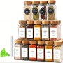 12PCS Spice Jars With Label 4OZ Glass Spice Jars With Bamboo Lids Spices Container Set With White Printed Spice Labels Kitchen Empty Spice Jars