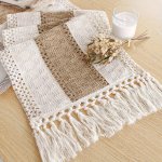 1PC Polyester Table Runner Boho Style Long Farmhouse Rustic Table Runner Brown Macrame Table Runner With Tassels Holiday Desktop