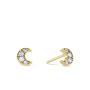 Yellow Gold & Sterling Silver Cubic Zirconia Woman's Half Moon Shape Stud Earrings