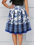 Floral Print Elastic Waist Skirt Elegant Knee Length A-line Skirt For Spring & Summer Women's Clothing