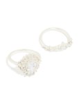 Silver Plated Cubic Zirconia Large Oval & Crown Rings 2-PACK - M l