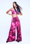 Square-neck Crop Top - Dark Pink patterned
