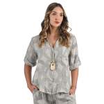 Infinity Knot Print Linen Shirt - Cream L xl
