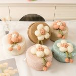 Cute Tulip Flower Straw Crossbody Bag For Kids - Lightweight Durable Top Handle Zippered Round Purse - Casual Vacation Style Unl