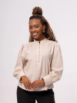 Striped Mandarin Collar Blouse - S Assorted