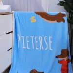 Personalised Fleece Blanket Dachshund Party Adventures Blue