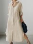 Women's Casual Cotton Linen Blend Shirt Dress - Vintage-inspired Solid Color With Button Detail Long Sleeve & Collar Machine Washable - Perfect For Spring/fall