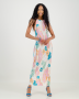 Plisse Open Back Dress Pink Floral - Pink Floral / L