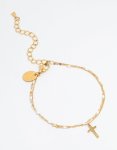 Waterproof Gold Plated Stainless Steel Layered Cross Bracelet
