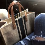 Striped Canvas Tote Bag Large Capacity Shoulder Bag Women's Commuter Handbags