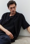 Regular Fit Textured-weave Resort Shirt - Black