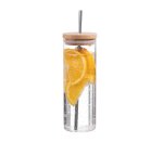 Glass Bottle Bamboo Lid S S Straw 450ML
