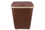 Smte Two Tone Reed Weave Replica Pvc Laundry Basket With Hinge Lid Brown With Keychain