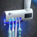 Wall-mounted Smart Toothbrush Sanitizer Uv-free Solar Powered Cleaner With Automatic Toothpaste Dispenser Fits 7 Toothbrushes No