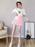 Women's High Waisted Pleated MINI Skirt - 100% Polyester Cute A-line Solid Short Skirt Korean Style Spring fall Pleated Skirt Wi