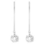 Silver Tone Bar Drop Earrings With Cubic Crystal