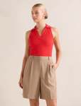Clover Collared Halter Top - L Red