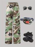 100% Cotton Camouflage Denim Cargo Pants For Girls Casual And Stylish Versatile Straight Leg Jeans Trousers All-season Fit Gift 