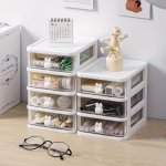 1PC Cute Desktop Storage Box With Transparent Small Drawer Multi-layer Organizer Case Desktop Plastic MINI Storage Box Cartoon R
