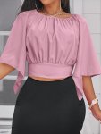 Tie Back Ruched Blouse Elegant Solid Color Blouse For Spring & Summer Women's Clothing
