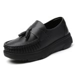 Xhognls Women's Handmade Leather Platform Nurse Shoes With Arch Support Fashion Tassel Casual Round Toe Resistant Comfort Slip O