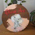 Wooden Name Board In Theme Elephant ellie Peoni Splash