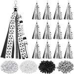 Tondiamo 562 Pcs Softball Football Golf Tennis Keychain Making Kit Diy Sport Key Chain Letter Beads Charms Soccer Black White