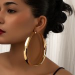 1 Pair Trendy Minimalist Hoop Earrings Luxurious And Exaggerated Metal Oversized Statement Earrings For Vacation And Party Weari