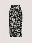 Floral Print Ruched Skirt Elegant Slim Drawstring Split Hem Skirt For Spring & Summer Women's Clothing