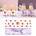 10PCS Mermaid Party Paper Bottle Stickers Happy Birthday Party Decoration Under The Sea Little Mermaid Strawberry 1ST Birthday S