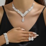 1 Pair Dangle Earrings +1PC Necklace +1 PC Bracelet With Water Drop Pendant Copper Jewelry Set Rhinestones Inlaid Elegant Sexy S