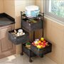 Multi Purpose Trolley Storage Organizer And Kitchen Accessories Items For Kitchen Storage Rack Square Design Fruits & Vegetable Onion Cutlery Matt Black 4 Layer Drawer