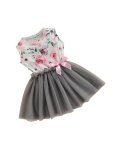 Printed Pink Rose With Grey Tulle Dress