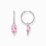 Hoop Earrings With Pink And White Stones - Silver