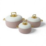 3 Piece Luxury Food Thermo Casserole Set Beige & White