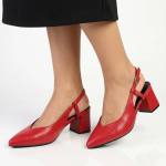 Madison Quest V Vamp Slingback On Medium Block Heel - Dark Red - 8