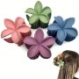 4pcs Elegant Solid Color Matte Flower Shaped Hair Claw Clips Trendy Non Slip Hair Grab Clips For Women And Daily Use Wear