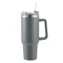 Double Wall Travel Mug Stainless Steel Vacuum Flask & Straw Hot/cold 1 2L - Grey