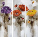 Bright Poppy Flowers 3 Panel Wall Canvas Painting 900 X 900