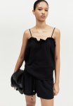 Frill-trimmed Strappy Top - Black