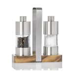 Salt & Pepper Grinders On Wood Tray With Handle - Menage Classic 3-PIECES