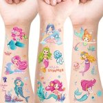 20 Sheets Mermaid Temporary Tattoos Waterproof Cartoon Fairy Sea-life Stickers Birthday Party Favors Beach Vacation Dress-up Acc