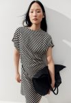 Tapered-waist Dress - Cream & Black Striped
