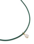 Waterproof Gold Plated Stainless Steel Pear Cubic Zirconia Drop Dark Green Cord Necklace