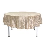 Your Chair Covers - 90 Inch Round Crinkle Taffeta Tablecloth - Champagne Crushed Shiny Dining Table Cloth For Wedding Party Birt