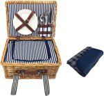 Infinity 2 Person Wicker Picnic Basket & Picnic Blanket Wood Steel Knife Kitchen Tool Set