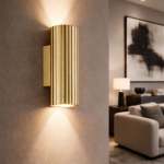 Golden Ribbed Modern Up Down Wall Light